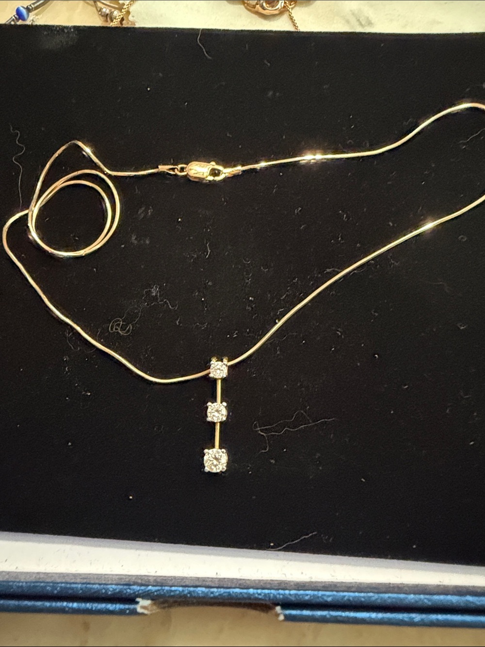 14k solid Gold Three-Diamond Drop Necklace - Elegant Minimal Pendant